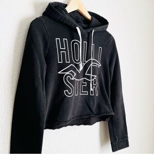 HOLLISTER Cropped Hoodie Sweatshirt (Black, Small)